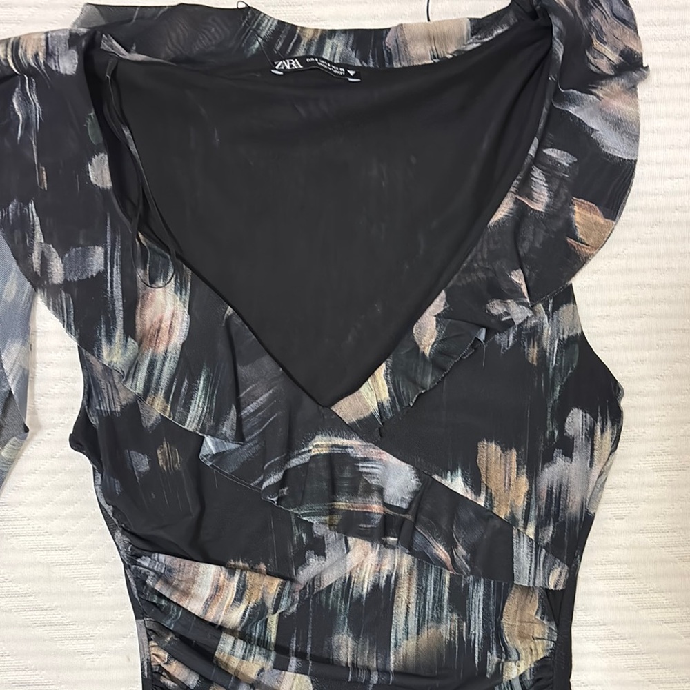 Zara Black and Multicolor Ruffle Dress